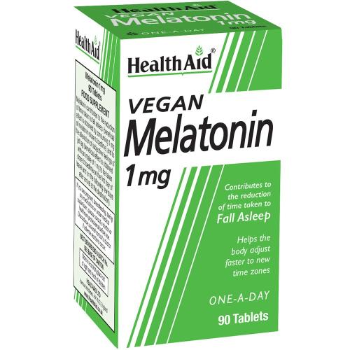 Health Aid Vegan Melatonin Συμπλήρωμα Διατροφής Μελατονίνης Φυτικής Προέλευσης για Μείωση του Χρόνου Έλευσης του Ύπνου Κατά της Αϋπνίας 1mg, 90tabs